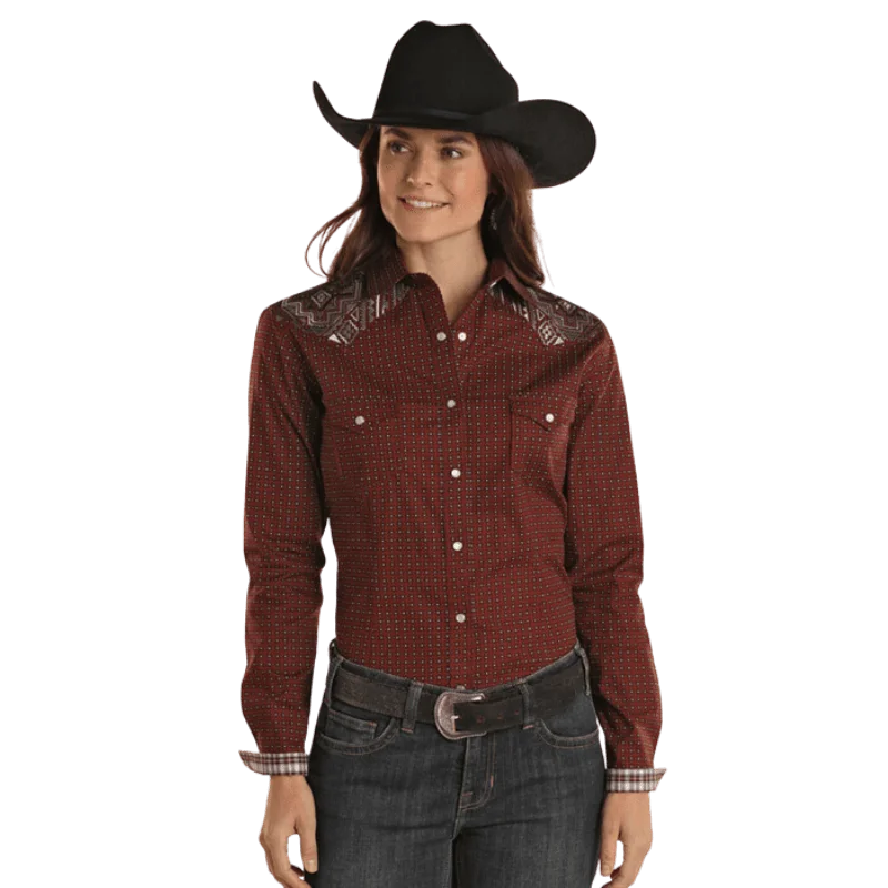 Panhandle Women's Geo Print Long Sleeve Western Snap Shirt RWN2S02205 Relaxed Fit Short Shirt Panhandle Women's Geo Print Long Sleeve Western Snap Shirt RWN2S02205 Relaxed Fit Short Shirt