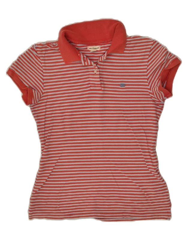POLO RALPH LAUREN Womens Polo Shirt UK 12 Medium Red Striped Cotton Relaxed Fit Short Blouse