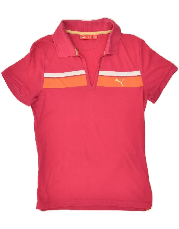PUMA Womens Polo shirt UK 12 Medium Pink Polyester Fashionable Rounded Short Shirt