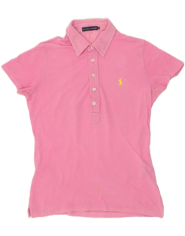 RALPH LAUREN Womens Polo Shirt UK 12 Medium Pink Cotton Comfortable Peplum Short Shirt RALPH LAUREN Womens Polo Shirt UK 12 Medium Pink Cotton Comfortable Peplum Short Shirt