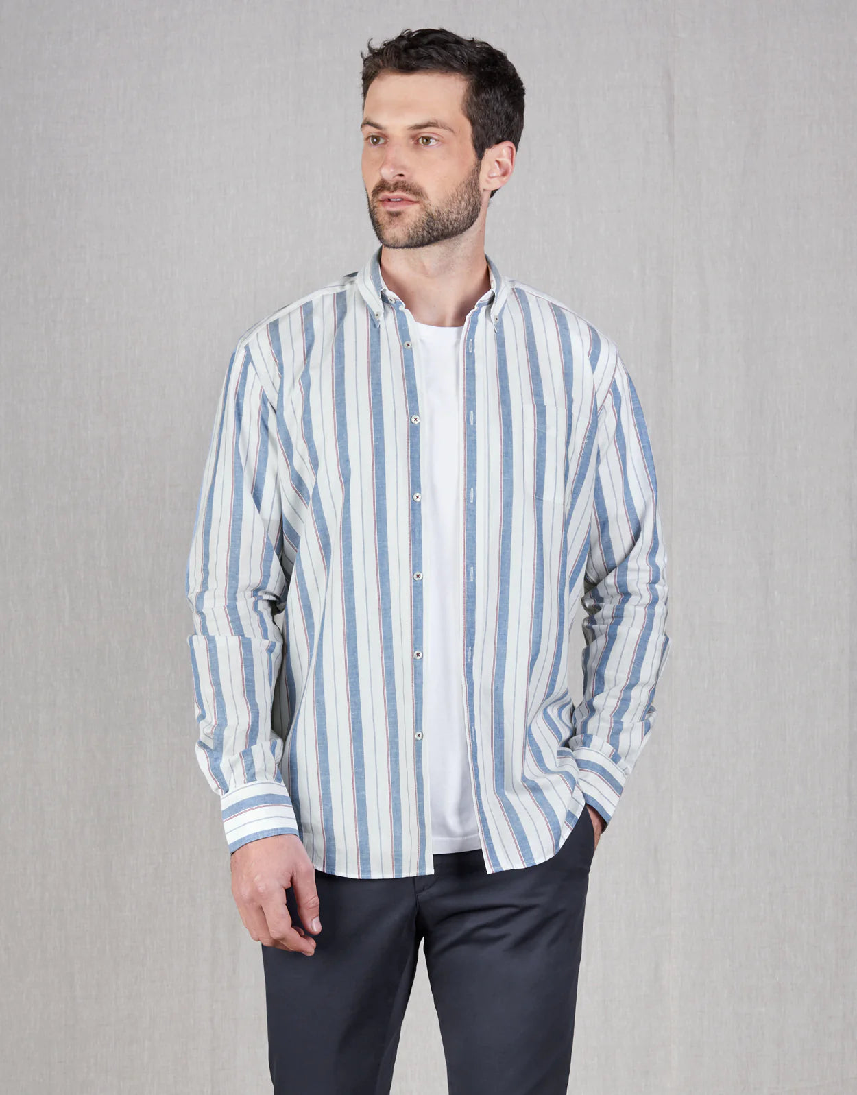 Rembrandt - Ohope Shirt - Blue/Red Stripe Classic V-Neck Short Shirt