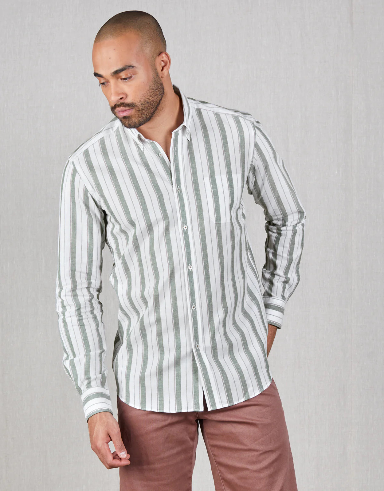 Rembrandt - Ohope Shirt - Green/Brown Stripe Relaxed Fit Short Shirt