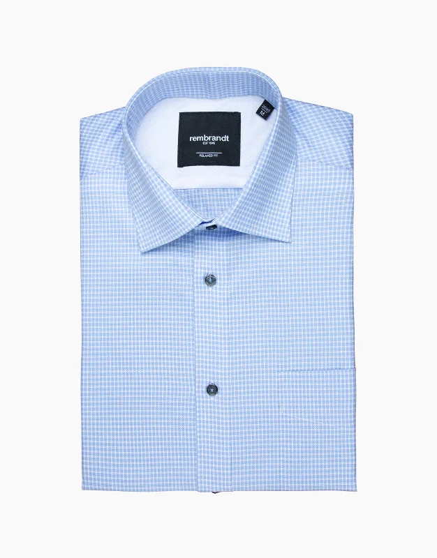 Rembrandt - Sinatra Shirt - Blue Check Stretch Stylish Printed Short Shirt