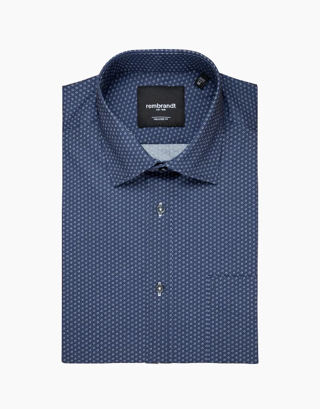 Rembrandt - Sinatra Shirt - Dark Blue Microdesign Classic Basic Short Shirt