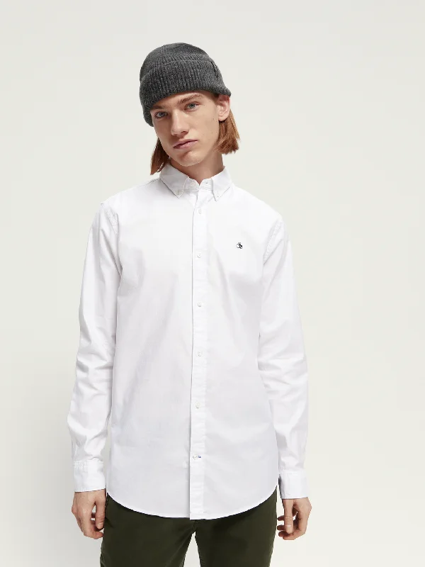 Scotch & Soda - Organic Cotton Oxford Shirt - White or Navy Fashionable Tied Short Sleeve