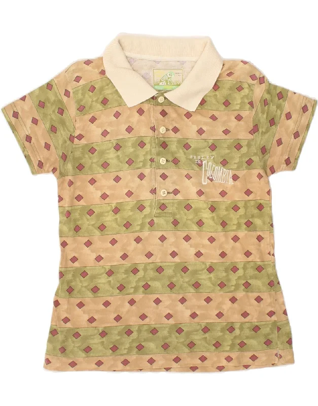 SISLEY Womens Polo Shirt UK 12 Medium Beige Striped Cotton Comfortable Knit Short Shirt