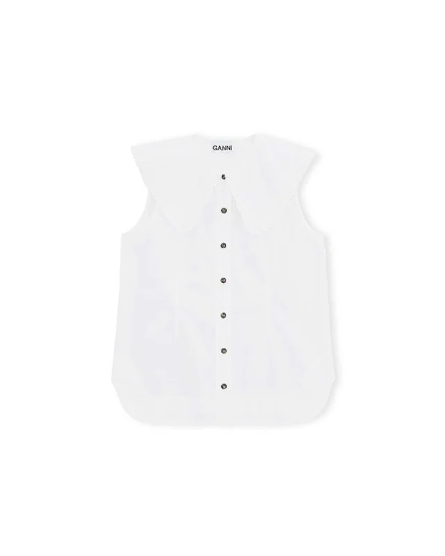 Sleeveless Shirt - Bright White Comfortable Short Sleeve Blouse