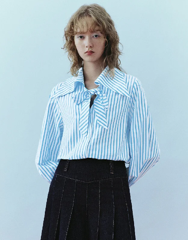 Striped Shirt With Tie Relaxed Fit Short Blouse