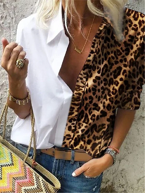 Stylish And Elegant Color-Matched Leopard Shirt Cozy Linen Short Shirt