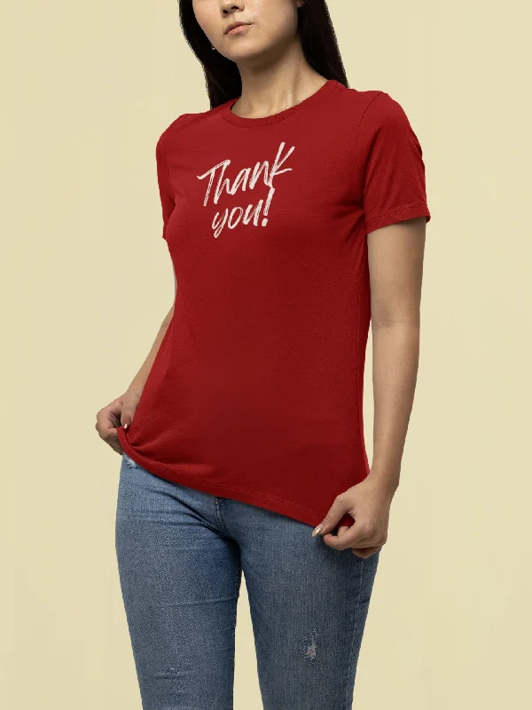 THANK YOU  PRINTED TSHIRT -RED Stylish Short Sleeve Top