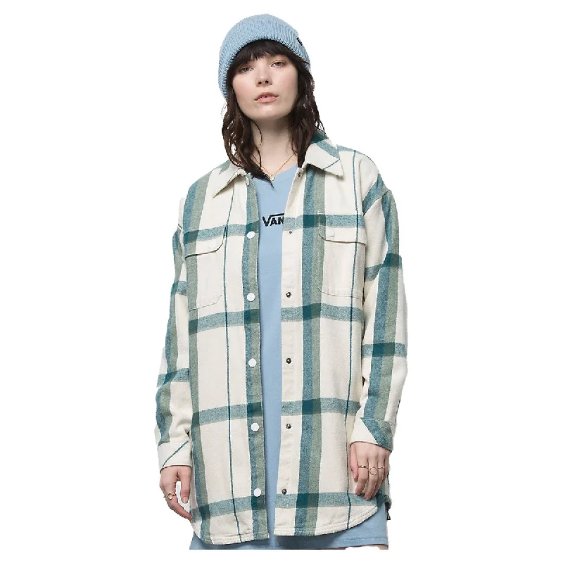 Vans Hal Plaid Shacket Shirt - Marshmallow Cozy Printed Short Shirt