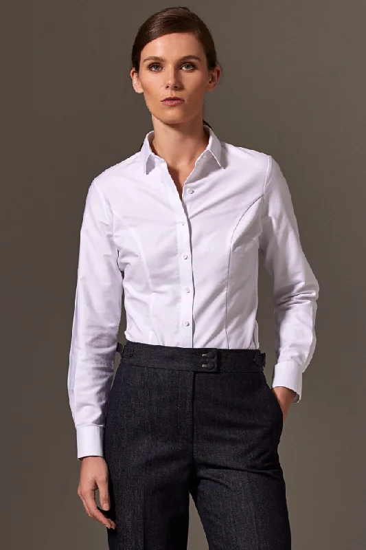 Victoria Classic Shirt - White Cotton Elegant Silk Short Shirt