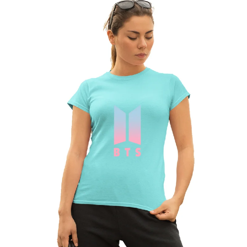 WOMENS BTS -1 PRINTED TSHIRT - AQUA Classic Denim Short Sleeve