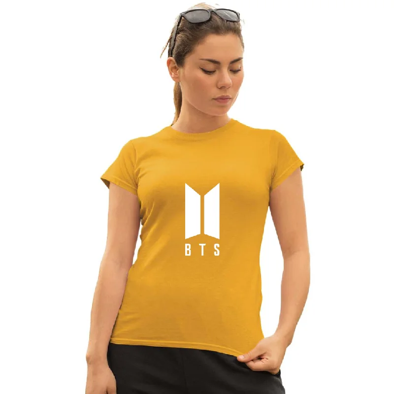 WOMENS BTS -2 PRINTED TSHIRT - MUSTARD Classic Casual Short Sleeve