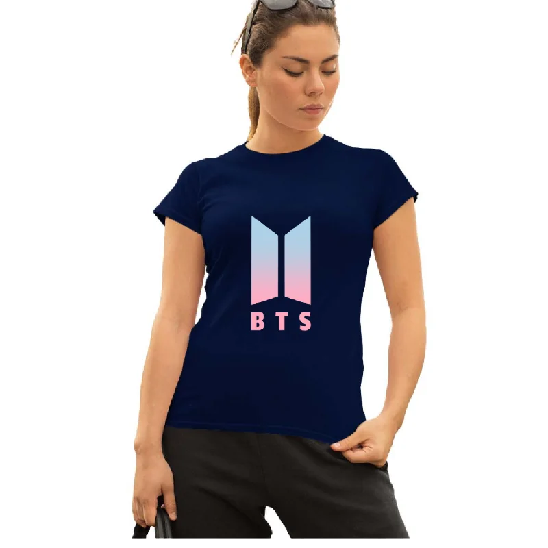 WOMENS BTS -1 PRINTED TSHIRT - NAVY Casual Plain Short Shirt