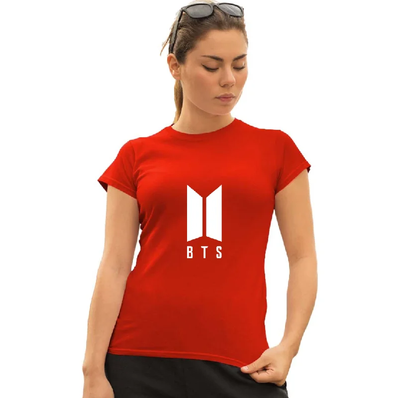 WOMENS BTS -2 PRINTED TSHIRT - RED Elegant Draped Short Shirt