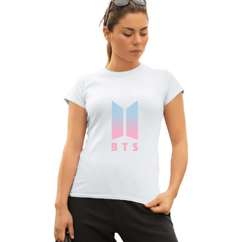 WOMENS BTS -1 PRINTED TSHIRT - WHITE Trendy Turtleneck Short Shirt