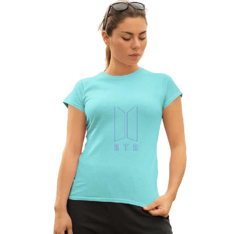 WOMENS BTS -3 PRINTED TSHIRT - AQUA Comfortable Loose Short Sleeve