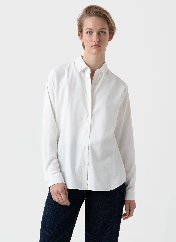 Women's Corduroy Shirt in Ecru Cozy Linen Short Shirt