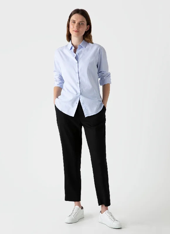 Women's Cotton Shirt in Blue Elegant Longline Short Shirt