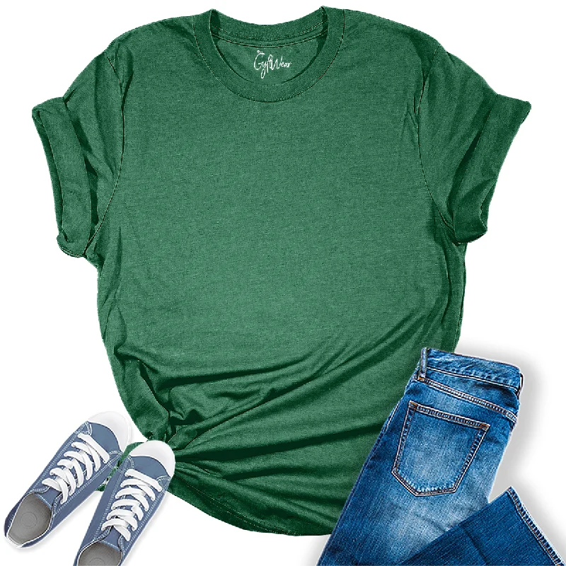 Womens Heather Grass Green T Shirts Premium Casual Short Sleeve Shirts Oversized Tops Comfortable Fit Short Shirt