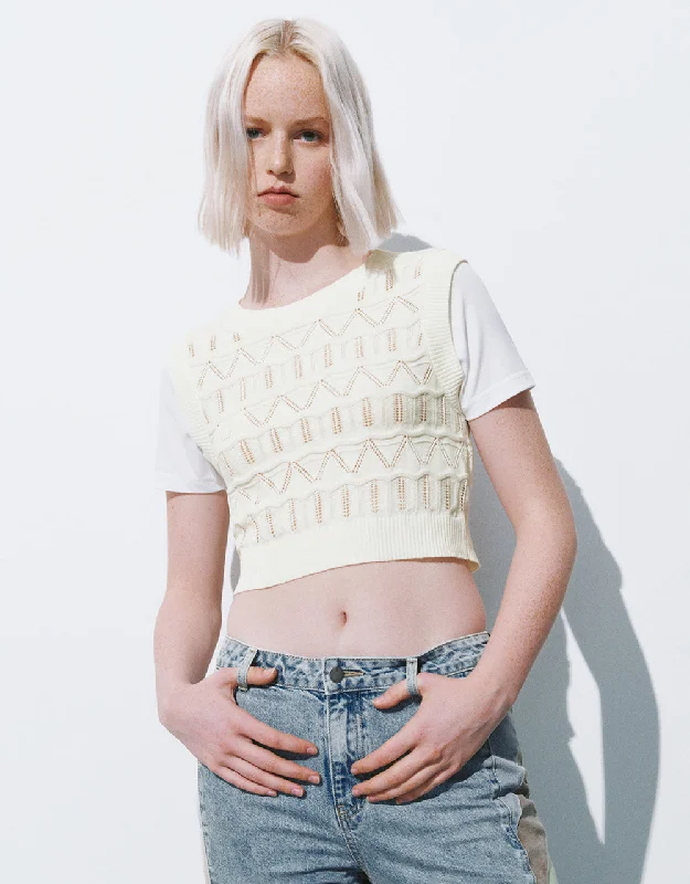 2 In 1 Crew Neck Knitted T-Shirt Print Jacquard Patchwork