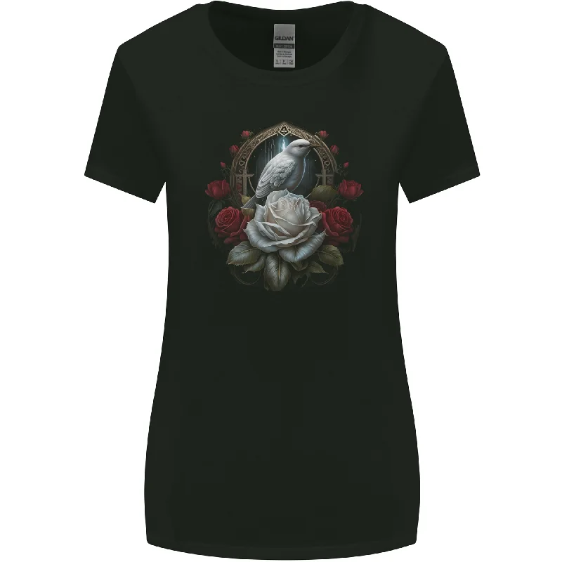 A Bird and Rose in Front of a Gothic Mirror Womens Wider Cut T-Shirt Striped Floral Plaid A Bird and Rose in Front of a Gothic Mirror Womens Wider Cut T-Shirt Striped Floral Plaid