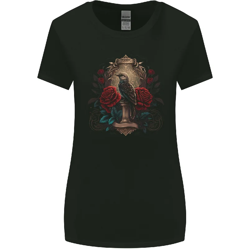 A Bird With a Gothic Vase and Roses Womens Wider Cut T-Shirt Chenille Fabric Brocade Fabric Lace Fabric A Bird With a Gothic Vase and Roses Womens Wider Cut T-Shirt Chenille Fabric Brocade Fabric Lace Fabric