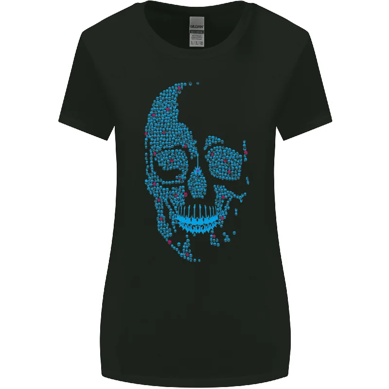 A Blue Skull Made of Guitars Guitarist Womens Wider Cut T-Shirt Rayon Velvet Corduroy A Blue Skull Made of Guitars Guitarist Womens Wider Cut T-Shirt Rayon Velvet Corduroy