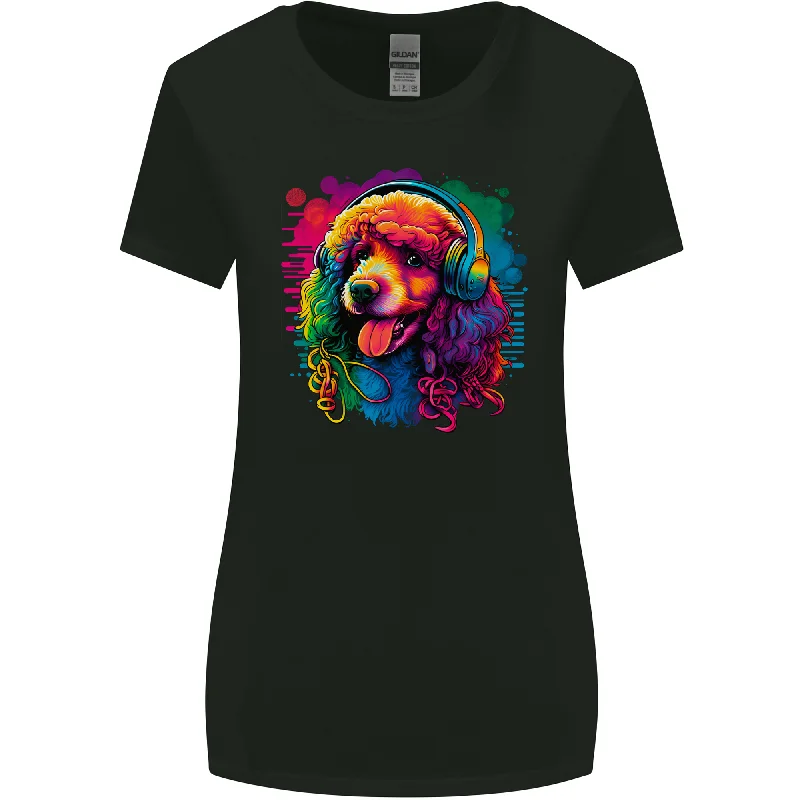 A Retro Poodle Dog Womens Wider Cut T-Shirt Asymmetrical Pockets Print