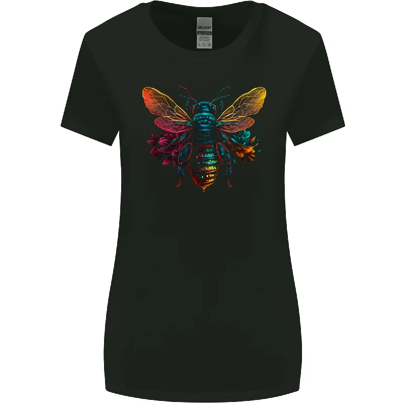 A Retrowave Bee Womens Wider Cut T-Shirt Zippered Buttoned Snapped