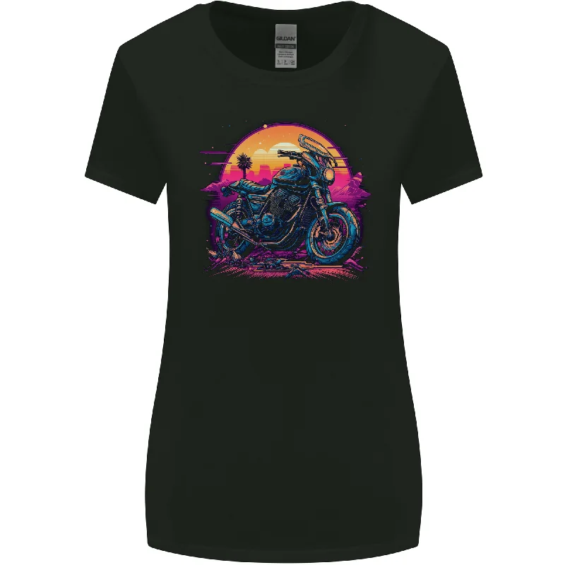 A Retrowave Motorbike Motorcycle Biker Womens Wider Cut T-Shirt Chenille Fabric Brocade Fabric Lace Fabric