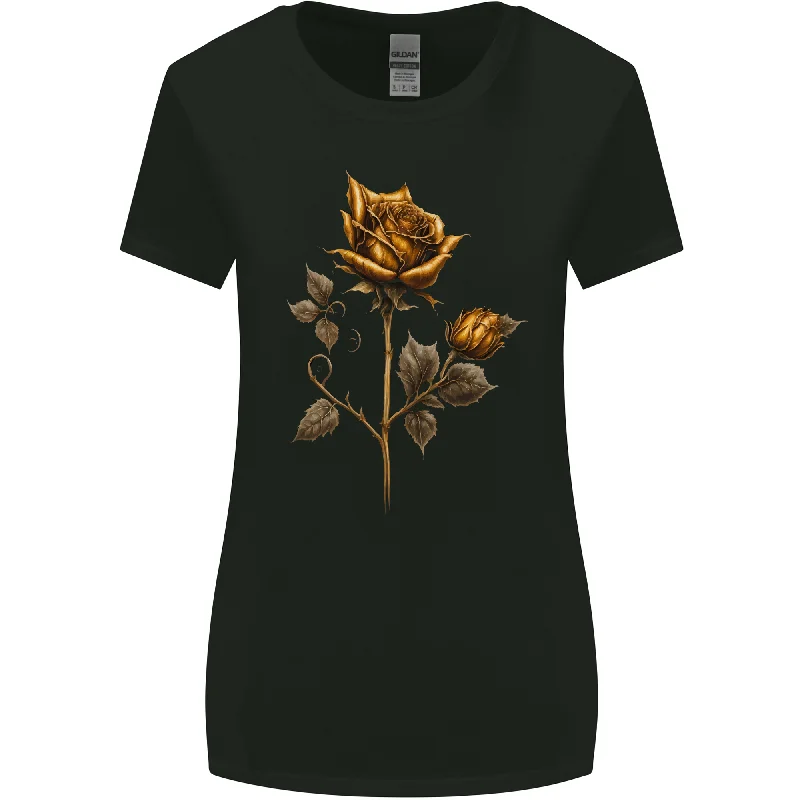 A Rustic Rose Gothic Goth Womens Wider Cut T-Shirt Welt Pockets Slit Pockets