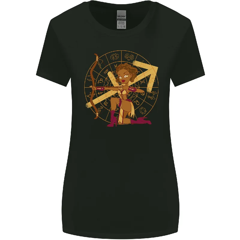 A Sagittarius Female Archer Star Sign Zodiac Womens Wider Cut T-Shirt Collared T-Shirt Boat Neck A-Line