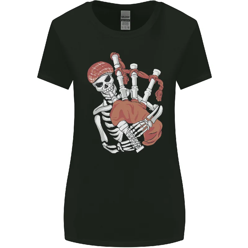 A Skeleton Playing the Bagpipes Womens Wider Cut T-Shirt Polka Dot Checkered Tartan