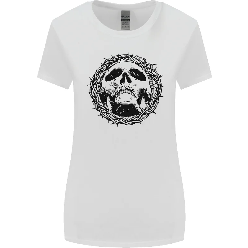 A Skull in Thorns Gothic Christ Jesus Womens Wider Cut T-Shirt Polka Dot Checkered Tartan