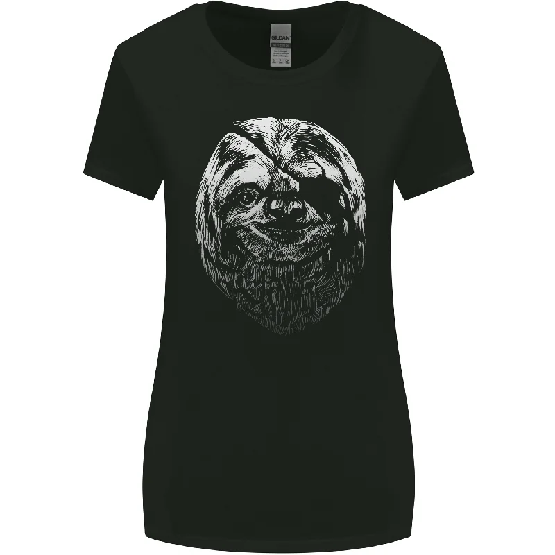 A Sloth With an Eye Patch Womens Wider Cut T-Shirt Zippered Front Buttoned Front Snap Front