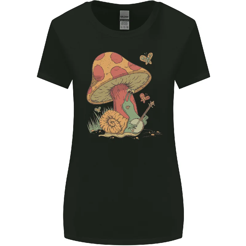 A Snail Playing the Banjo Under a Mushroom Womens Wider Cut T-Shirt Nylon Fabric Polyester Fabric Spandex Fabric