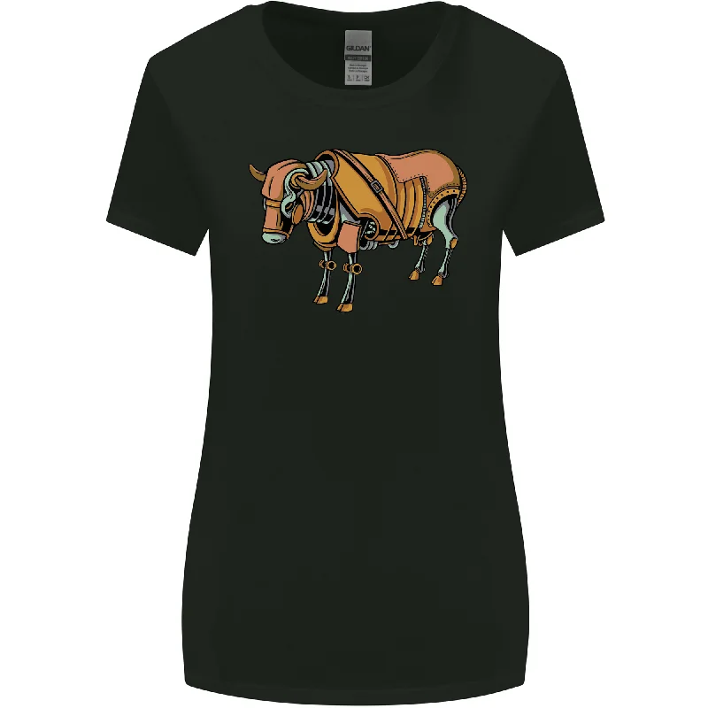 A Steampunk Bull Womens Wider Cut T-Shirt Mesh Fabric Canvas Fabric Denim Fabric