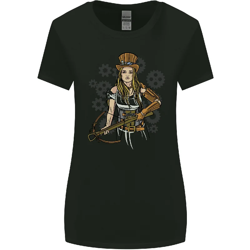 A Steampunk Woman With a Crossbow Womens Wider Cut T-Shirt Print Jacquard Patchwork