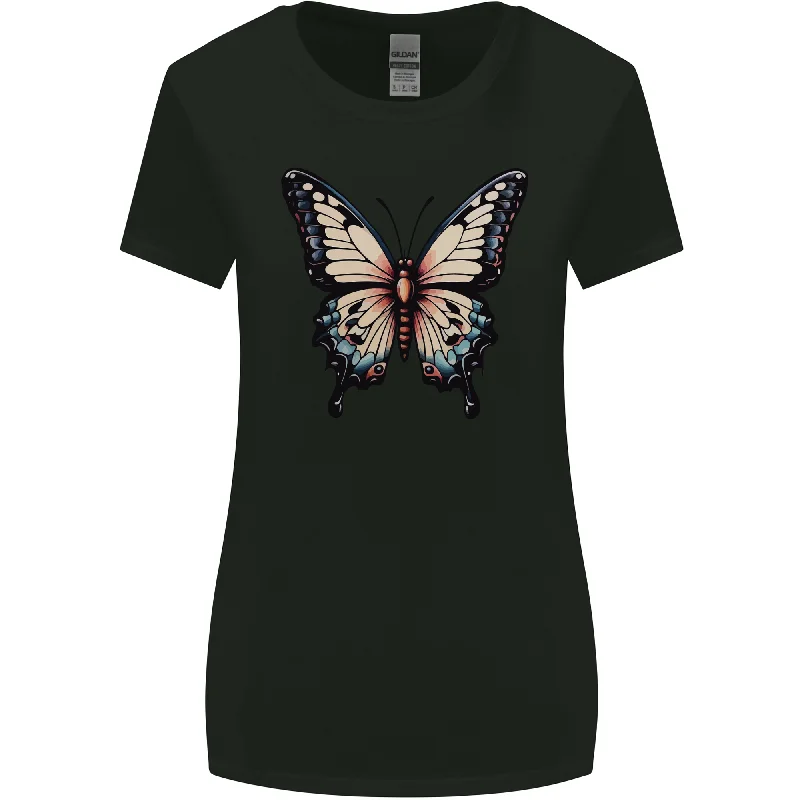 A Stunning Butterfly Womens Wider Cut T-Shirt Spandex Blend Rayon Blend Denim Blend