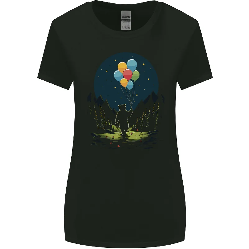 A Teddy Bear Holding Balloons Fantasy Womens Wider Cut T-Shirt Collared Crew Neck Turtle Neck