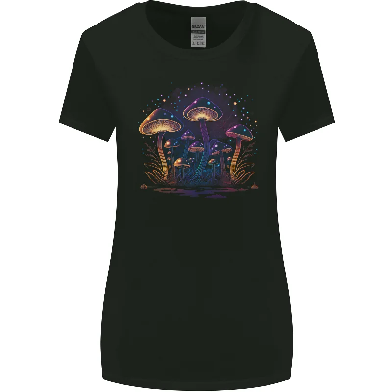 A Trippy Magic Mushroom Forest LSD Womens Wider Cut T-Shirt Sequined Glittery Shiny