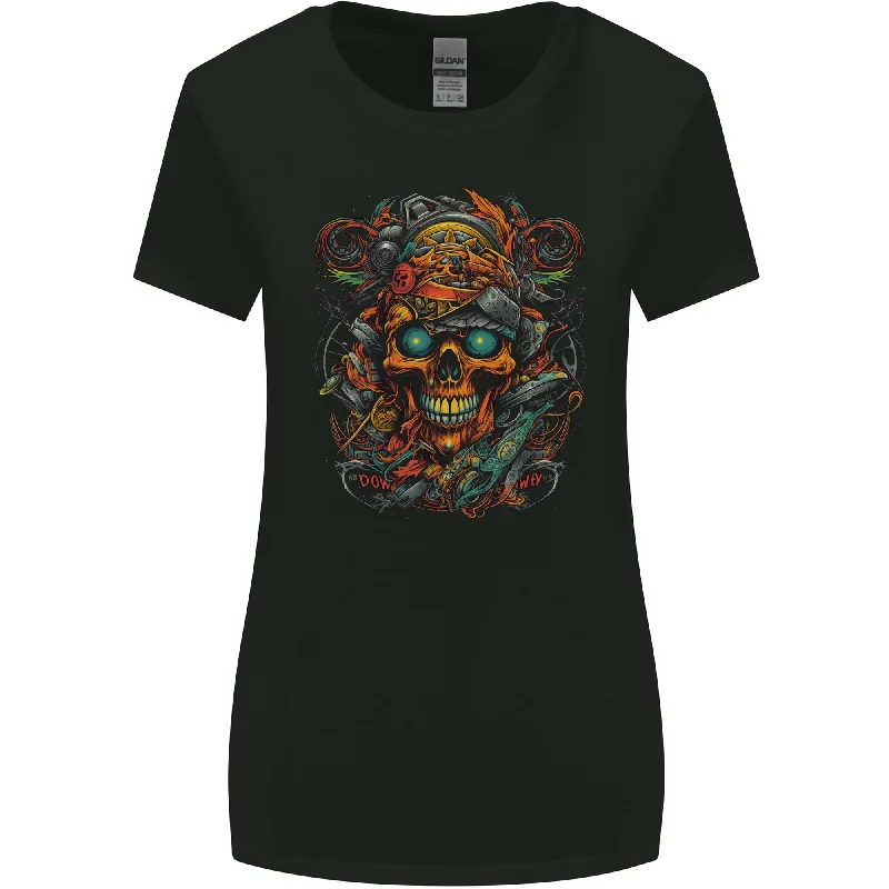 A Twisted FUBAR Skull Demon Pirate Womens Wider Cut T-Shirt Iron Safe Non-Iron Wrinkle Free