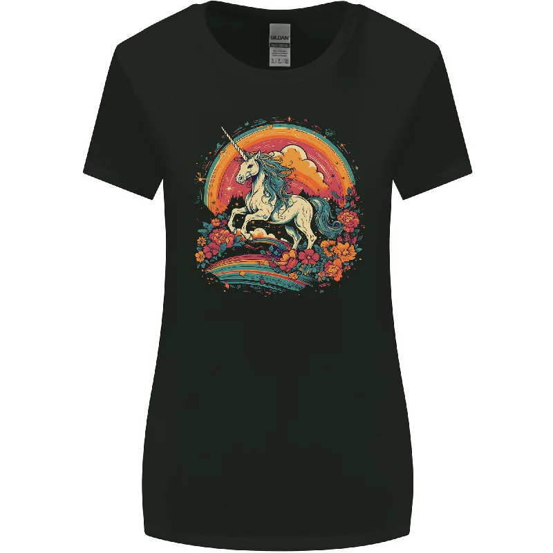 A Unicorn and Fantasy Rainbow Womens Wider Cut T-Shirt Beaded Sequined Faux Fur