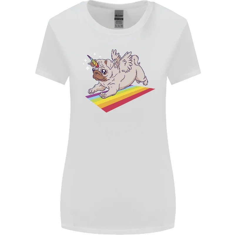 A Unicorn Pug Dog LGBT Womens Wider Cut T-Shirt Spandex Blend Rayon Blend Denim Blend