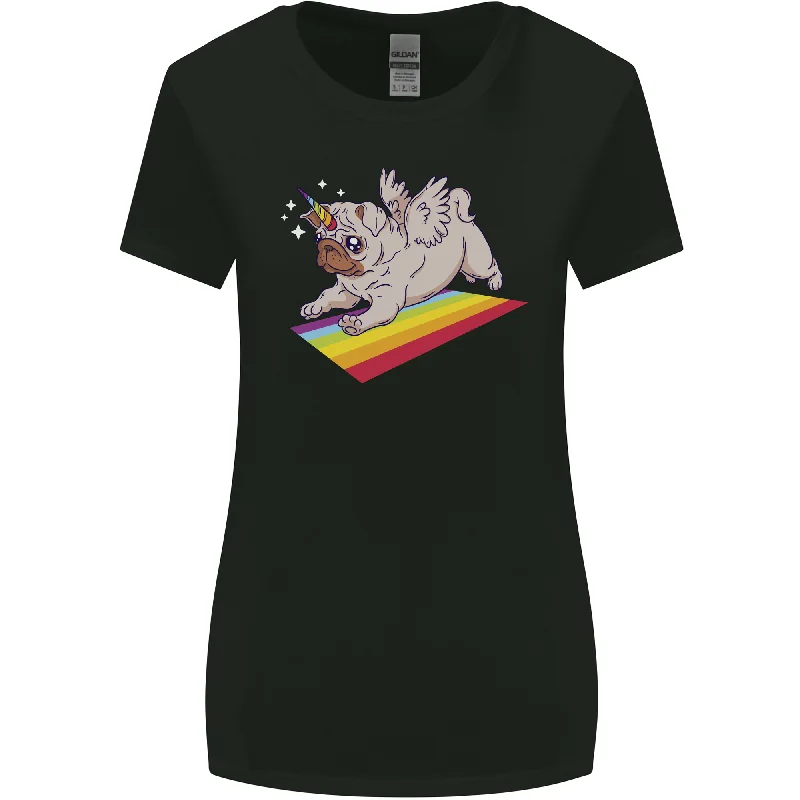 A Unicorn Pug Dog Womens Wider Cut T-Shirt Knit Fabric Woven Fabric Fleece Fabric