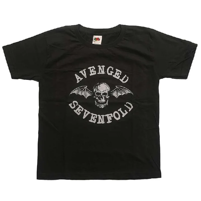 Avenged Sevenfold Kids T-Shirt: Classic Deathbat Notch Collar Peter Pan Collar Cowl Neck