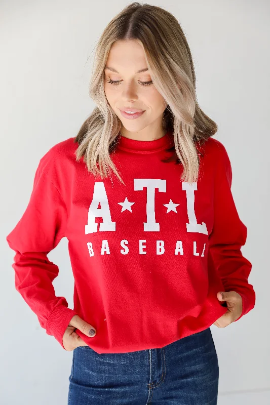 ATL Baseball Star Long Sleeve Tee Front Pockets Side Pockets Patch Pockets