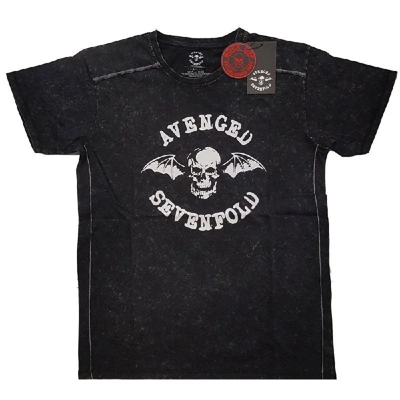 Avenged Sevenfold Snow Wash T-Shirt: Logo Embroidered Appliqued Beaded